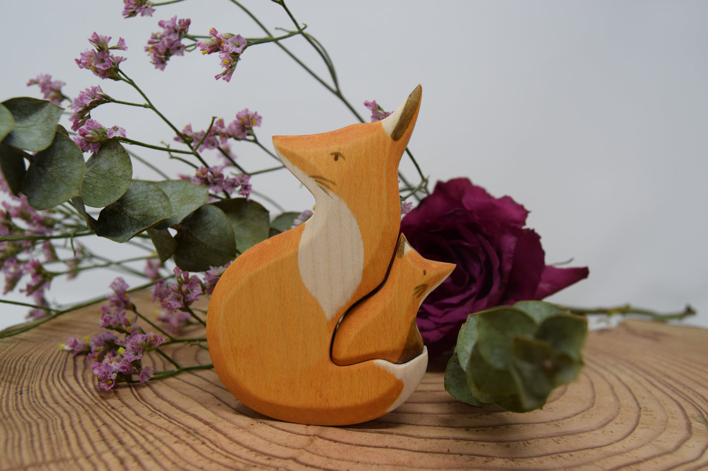 Wooden Snuggling Foxes - Eric & Albert