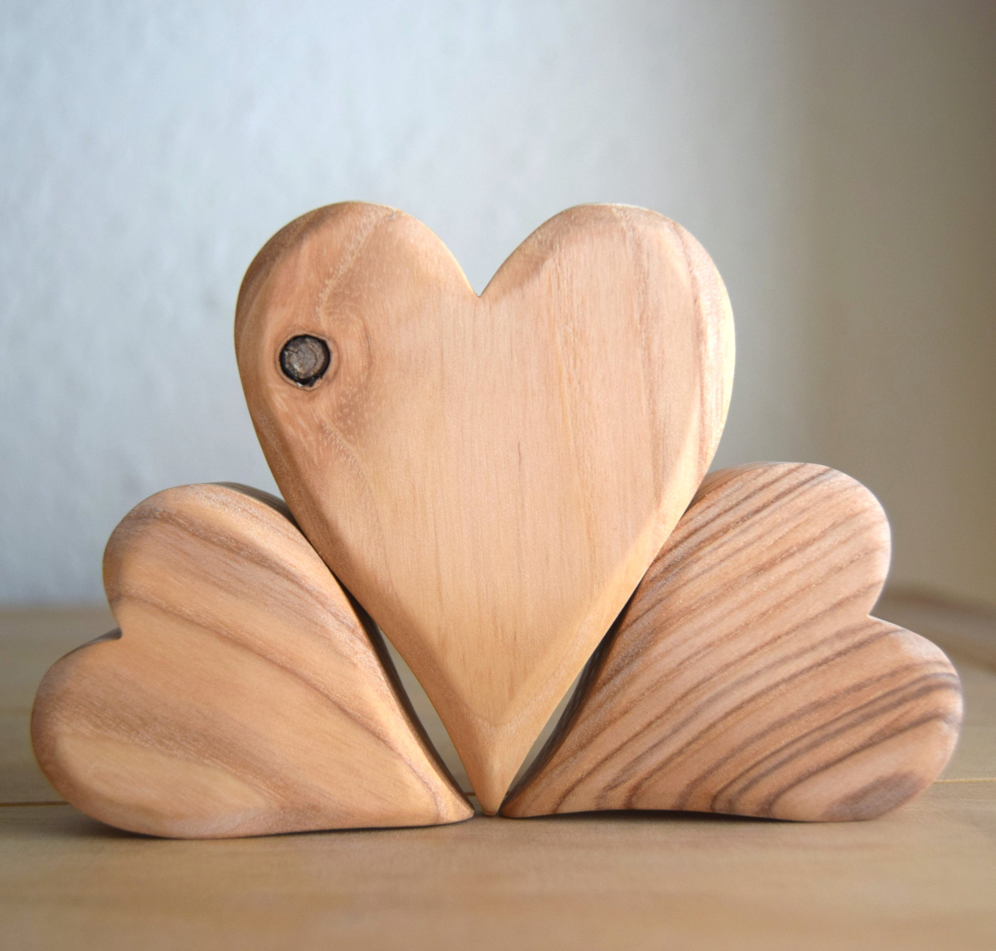 Wooden Heart Set of Three  in Red or Natural - Eric & Albert